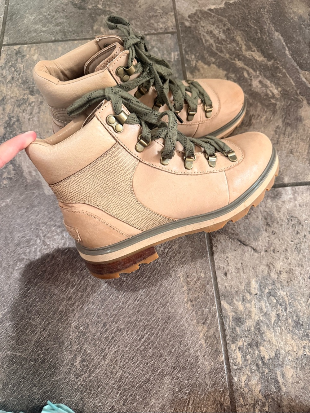 Sorel Women's Tan and Olive Lace-Up Hiking Boots